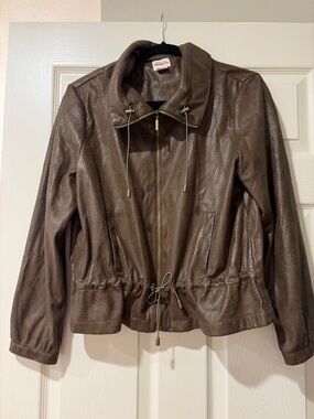 Ruby Rd. Dark Brown Textured Leather Drawstring Jacket